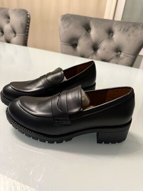 Womens Black Chunky Loafers Platform Lug Sole Slip On Shoes Size 38 US 7.5